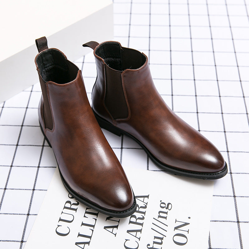 Men's Large Size Fashion Chelsea Trendy Slip-on Men's Leather Boots
