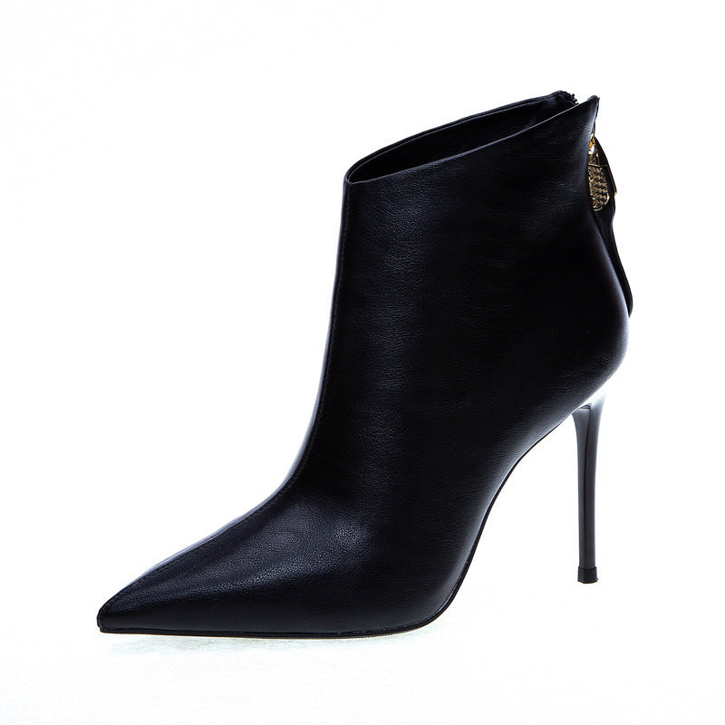 Women's British Style Beige Stiletto Pointed Graceful Women's Leather Boots