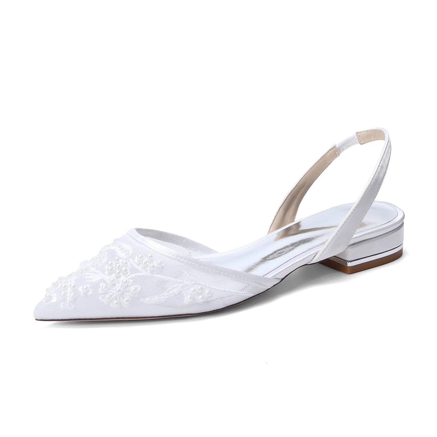 Women's Pointed Pearl Embroidered Back Strap Wedding Bridal Women's Fashion Shoes