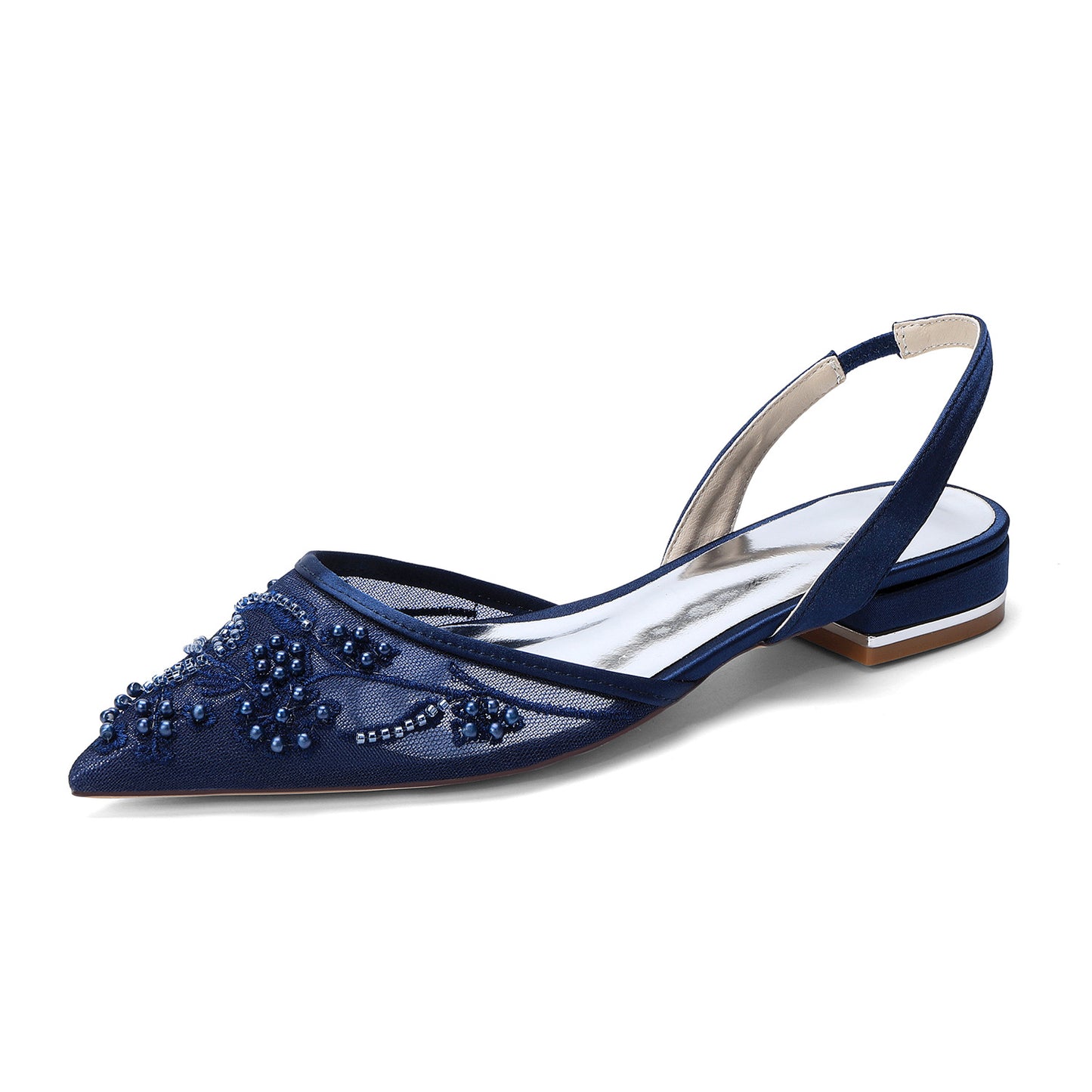 Women's Pointed Pearl Embroidered Back Strap Wedding Bridal Women's Fashion Shoes