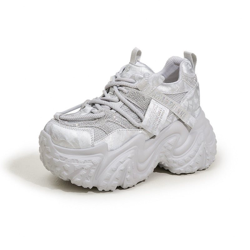Women's Height Increasing Insole Dad Spring Fashion Rhinestone Sneakers