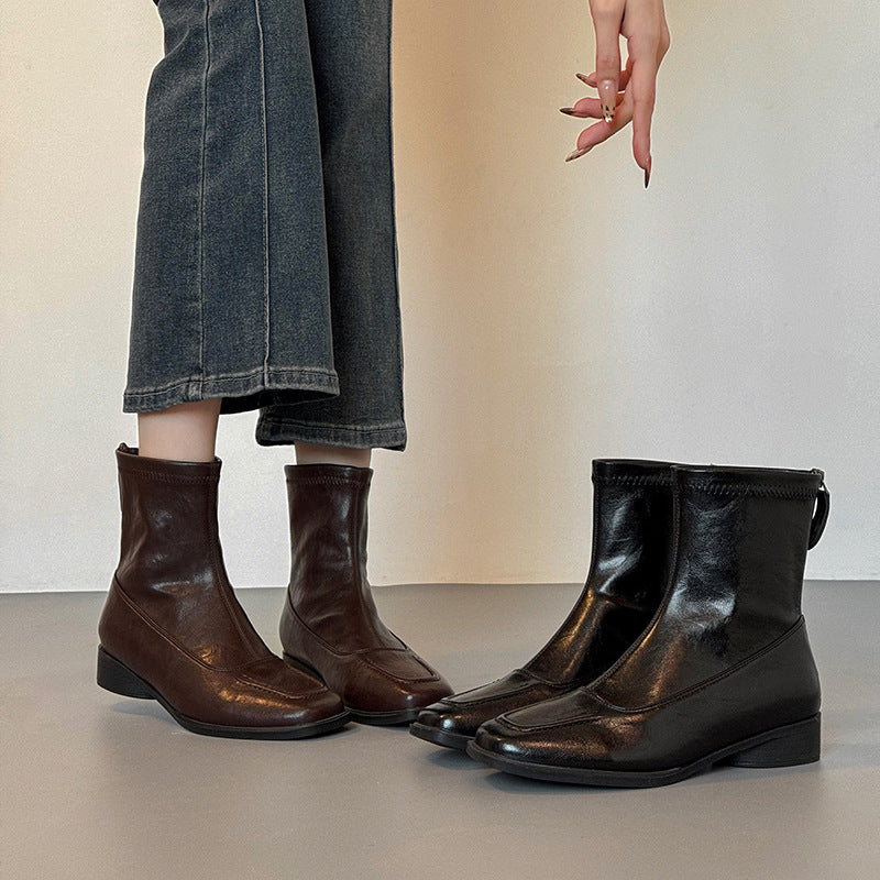 Women's Sheepskin Hair Chunky Ankle High Martin Women's Leather Boots