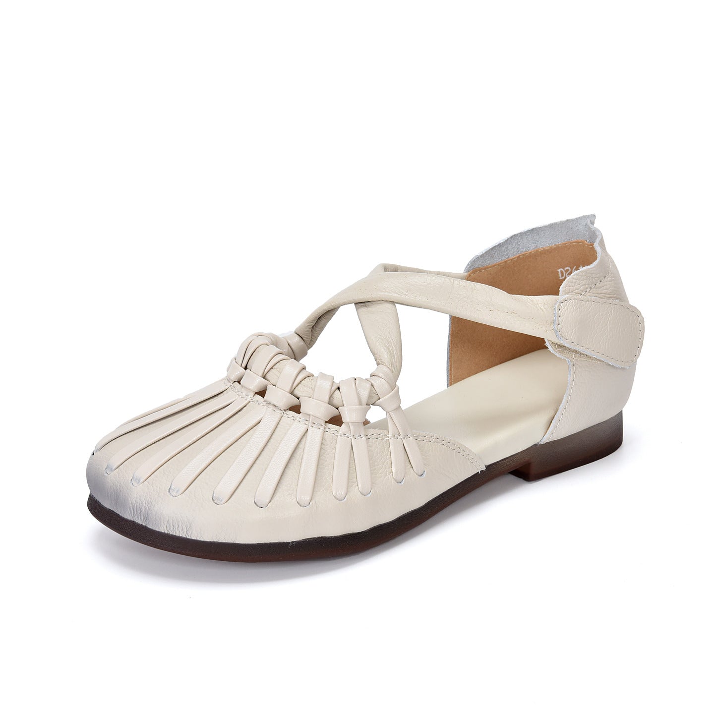 Women's British Round Head Genuine Woven Hollowed Comfortable Thick Hollow Flat Sandals