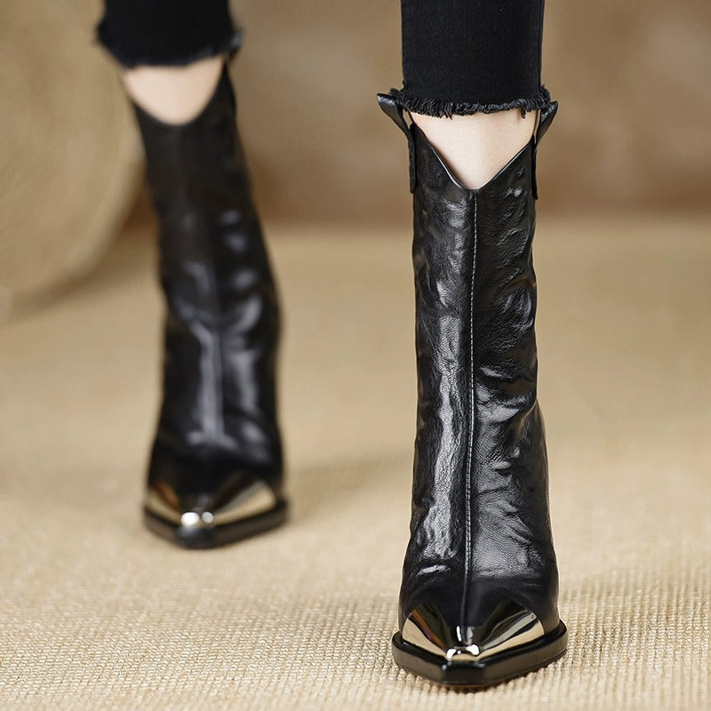 Women's Platform Pointed Ankle Temperament Metal Toe Heels
