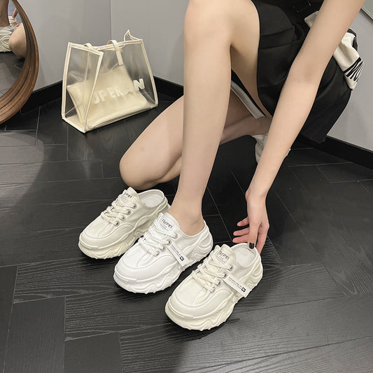 Women's Toe Half Outer Wear Spring Platform White Lazy Women's Casual Shoes