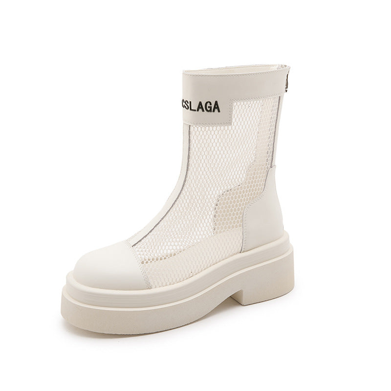 Women's Style Mesh Zipper Letters Roman Show Women's Leather Boots
