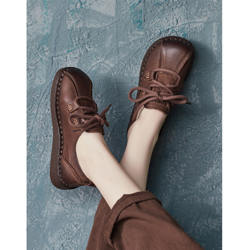 Women's Style Vintage Cowhide Flat-heeled Pumps Soft Women's Casual Shoes