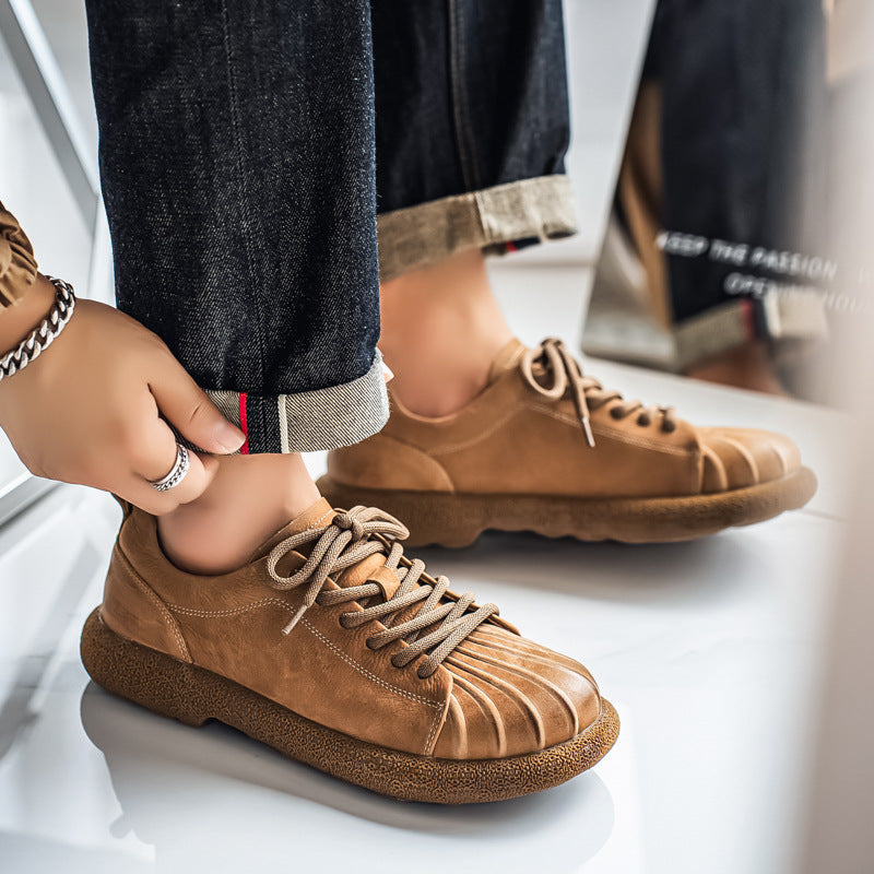 Men's Cowhide Platform Summer Retro Flat Bottom Breathable Men's Casual Shoes