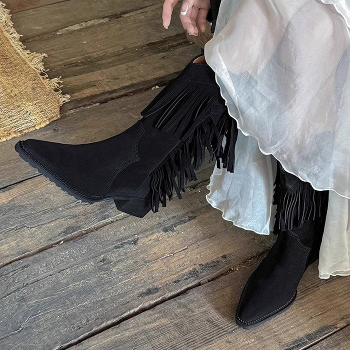 Knee-high Thick Western Cowboy Short Plus Women's Leather Boots
