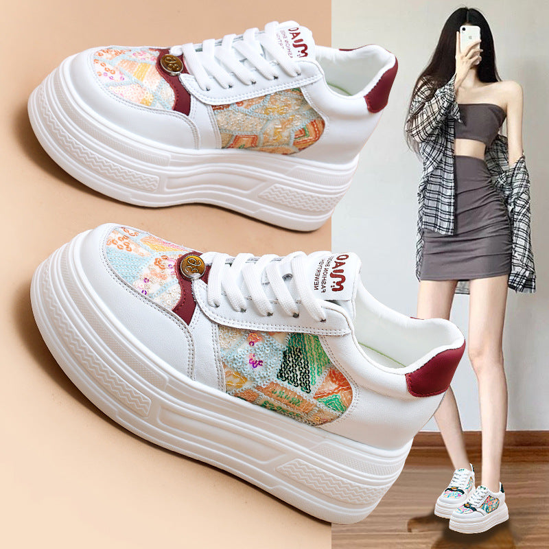 Women's Genuine Thick-soled Sequined White Popular Small Women's Casual Shoes