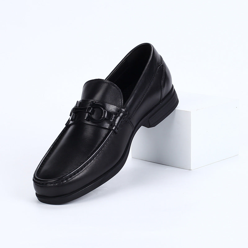 Men's Black Authentic Plain Design Cowhide Round Heels