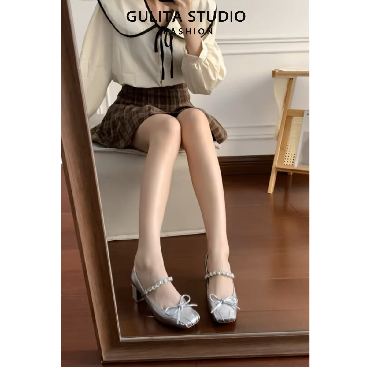Women's Bow Rhinestones Strap Ballet Style Mary Jane Classic Heels