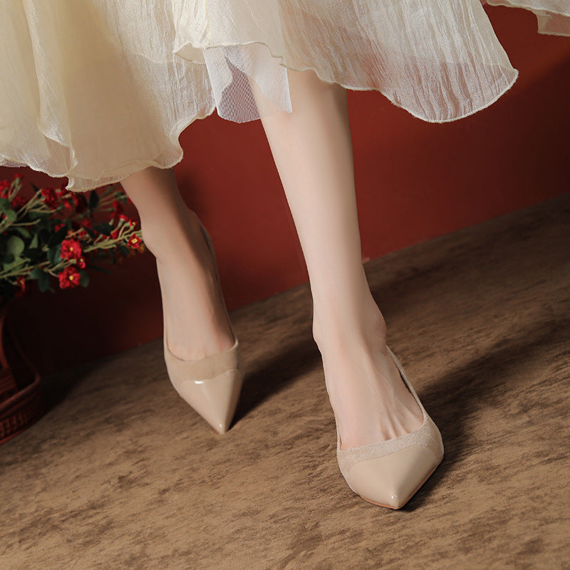 Suede Stitching Gold Style High Autumn Heels