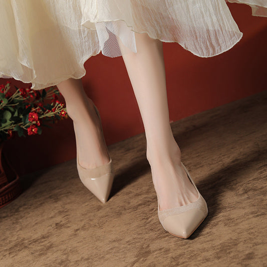 Suede Stitching Gold Style High Autumn Heels