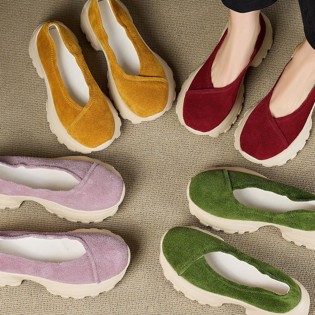 Women's Sheepskin Spring Style Platform Green Slip-on Lazy Women's Casual Shoes