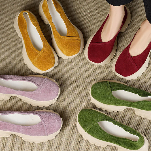 Women's Sheepskin Spring Style Platform Green Slip-on Lazy Women's Casual Shoes