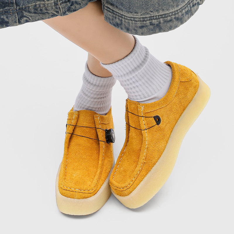 Retro Comfort Fashion Frosted Square Toe Platform Heighten Yellow Casual Shoes