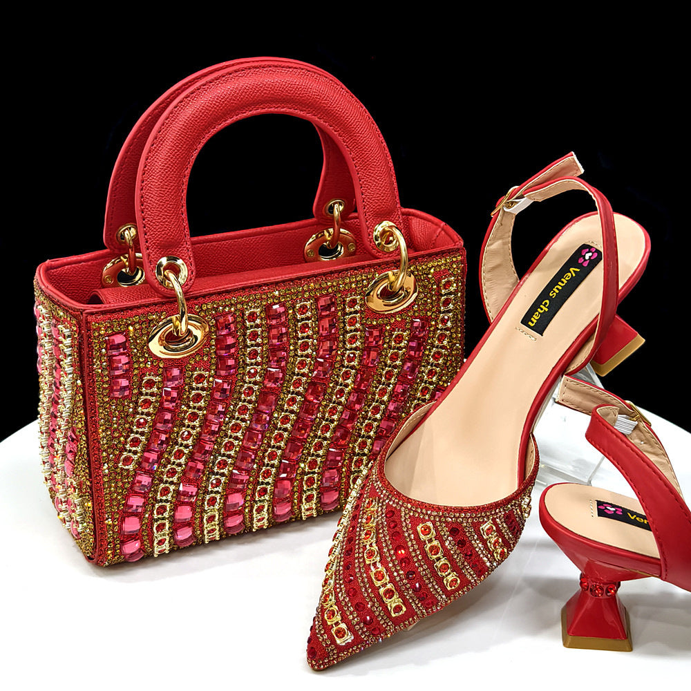 Women's Set Combination Pointed Toe With Square Handbag Wavy Full Men's Shoes