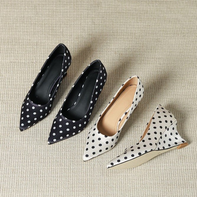 Dress French Retro Black Polka Dot Pointed Women's Casual Shoes