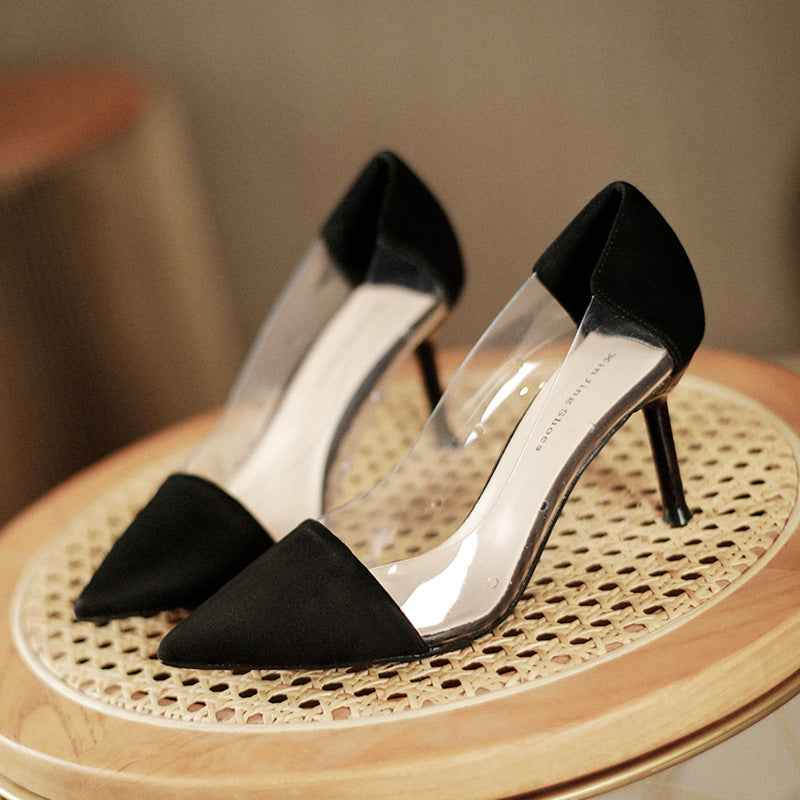 Women's Leopard Pointed High Slip-on Elegant Transparent Stiletto Pumps Large Women's Fashion Shoes