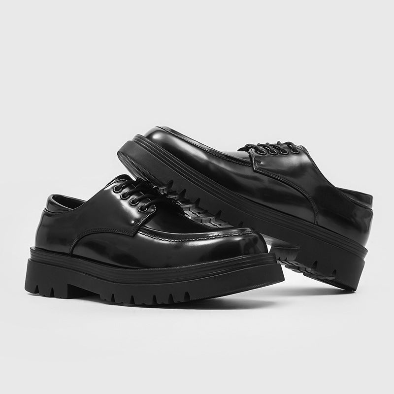 Men's Thick Bottom Hight Increasing British Style Fashion Black Men's Casual Leather Shoes