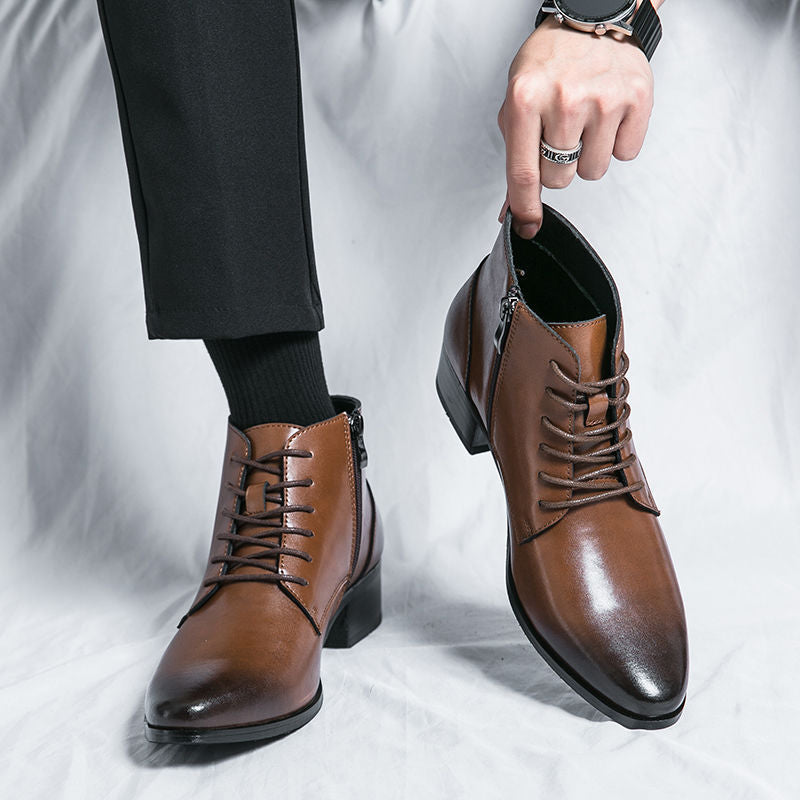 Men's Genuine Pointed Korean Trendy British Red Hair Stylist Men's Martin Boots