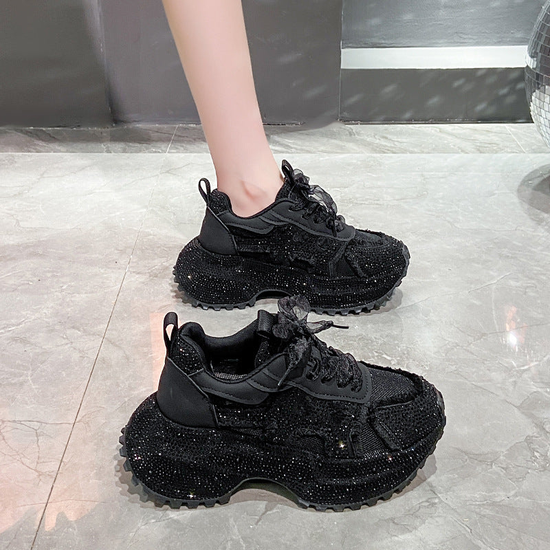 Women's Platform Dad Fashionable Summer Breathable Rhinestone Full Diamond Fried Women's Sports Shoes
