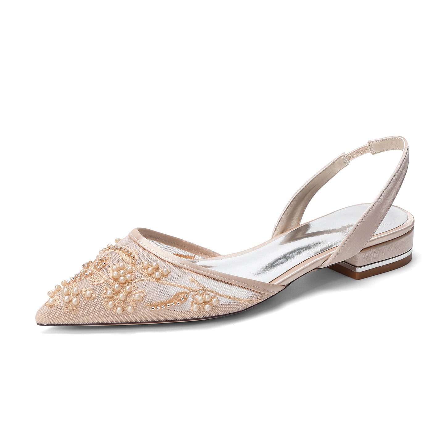 Women's Pointed Pearl Embroidered Back Strap Wedding Bridal Women's Fashion Shoes