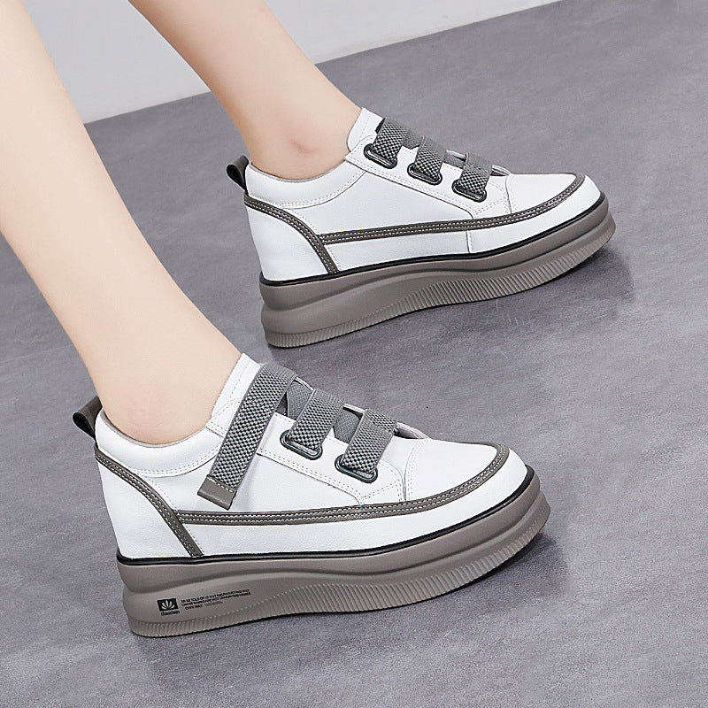 Women's White Veet Versatile Single-layer Platform Height Increasing Women's Sports Shoes