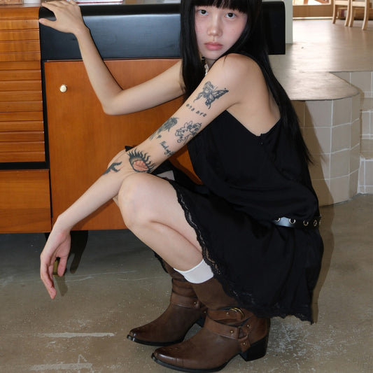Western Cowboy British Style Spring Retro Easy Matching Metal Boots