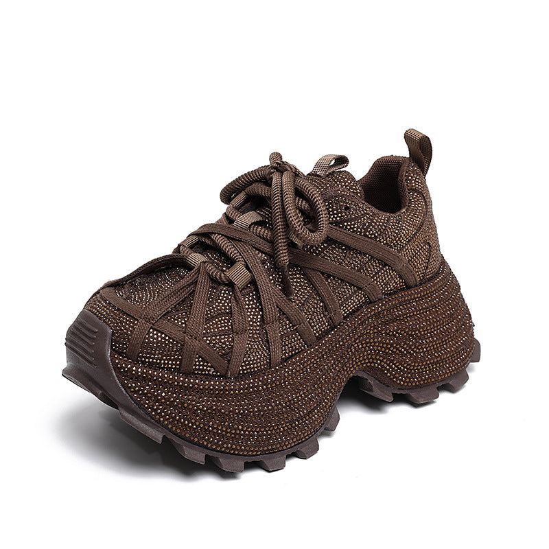 Women's Starry Rhinestone Dad Spring Platform Fried Women's Sports Shoes
