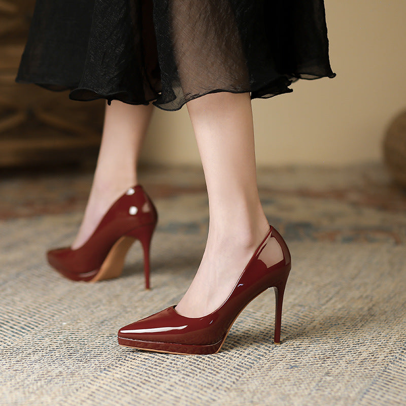 Women's For Sexy Temperament Waterproof Platform Solid Color Heels