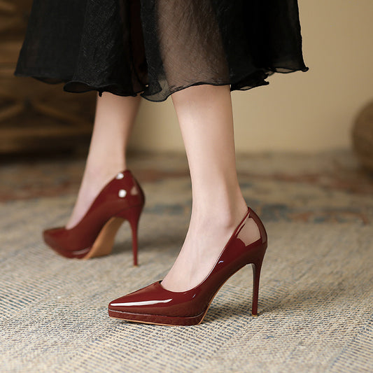 Women's For Sexy Temperament Waterproof Platform Solid Color Heels