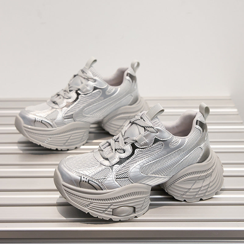 Women's Size Platform Sier Fashion Clunky Height Increasing Sneakers