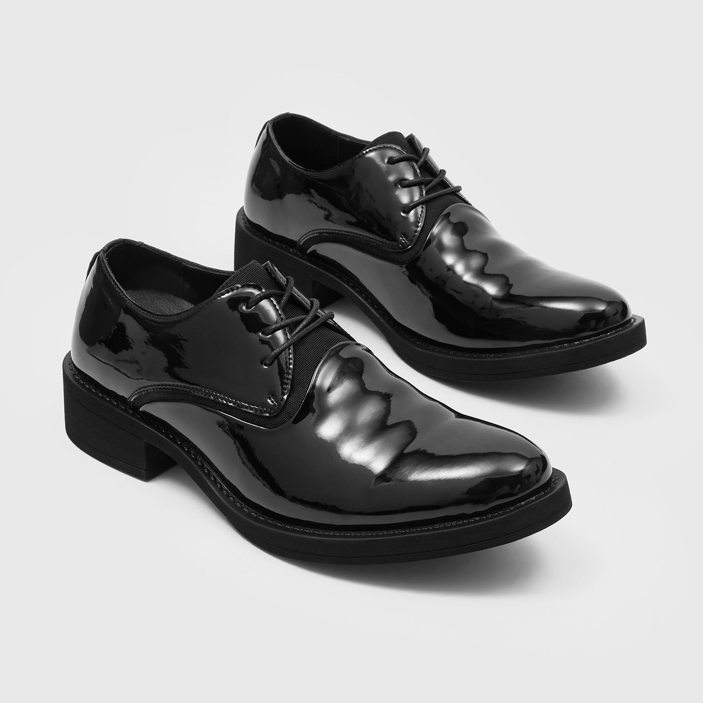 British Style Derby Lace Up Thick Bottom Glossy Men's Casual Leather Shoes