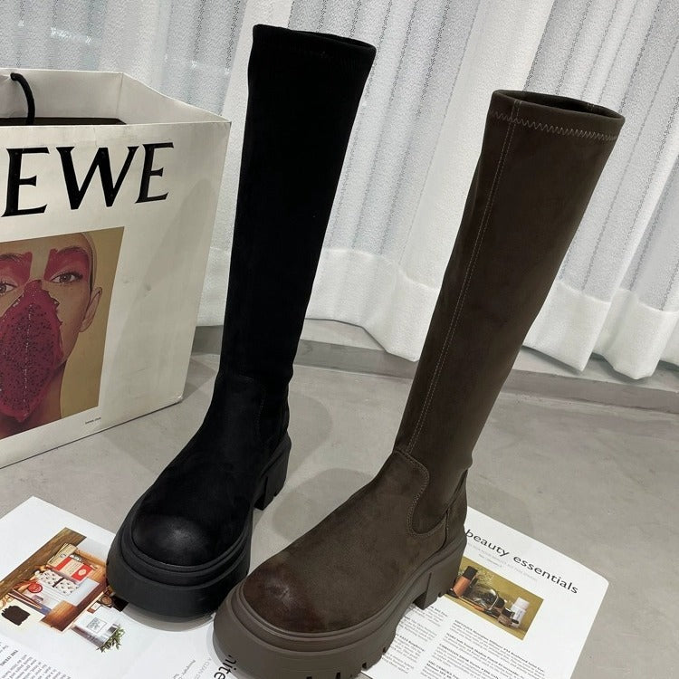 Women's Small High Leg Below The Knee British Style Back Boots