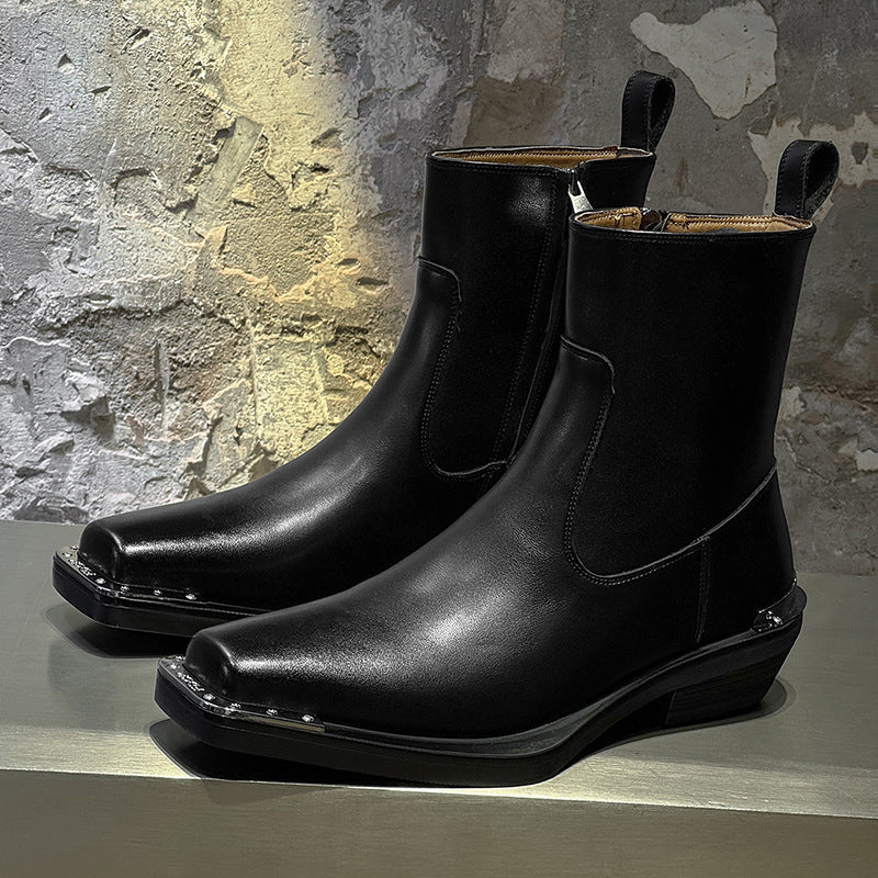 Men's High Chelsea Fashionable Square Toe Zipper Men's Martin Boots