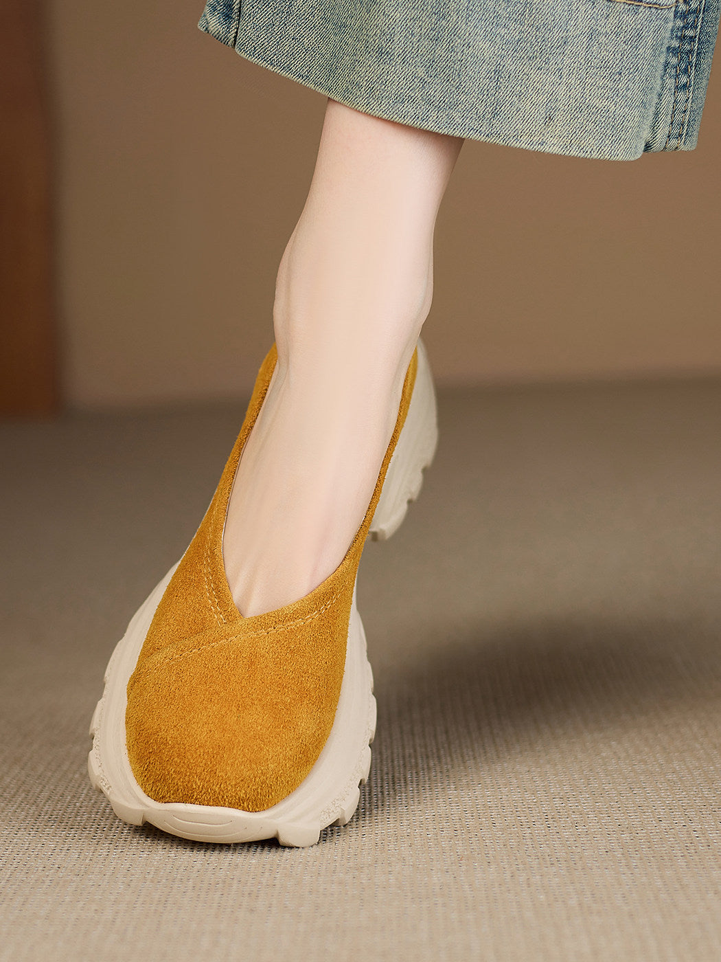 Women's Sheepskin Spring Style Platform Green Slip-on Lazy Women's Casual Shoes