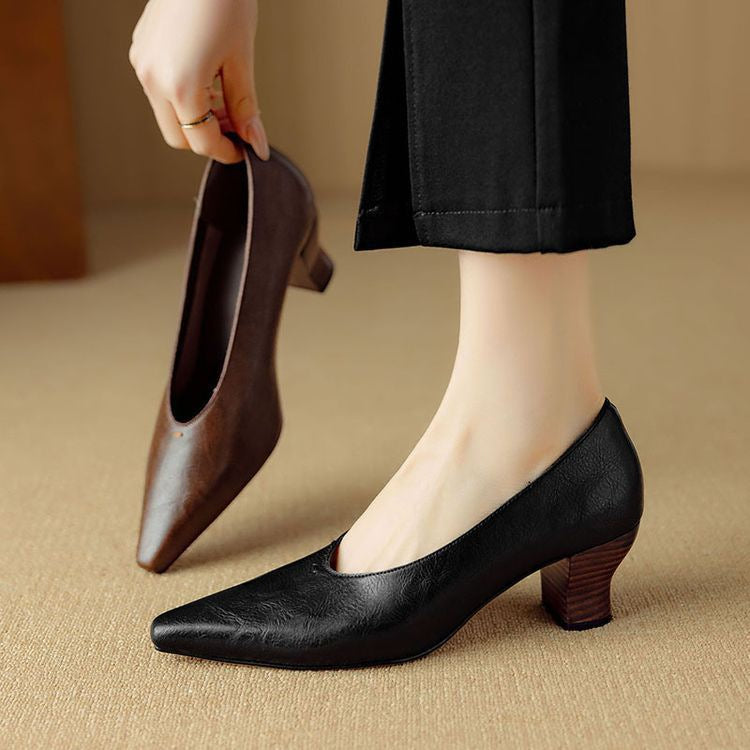 Women's Mouth Pumps Cowhide Solid Color Simple Women's Fashion Shoes
