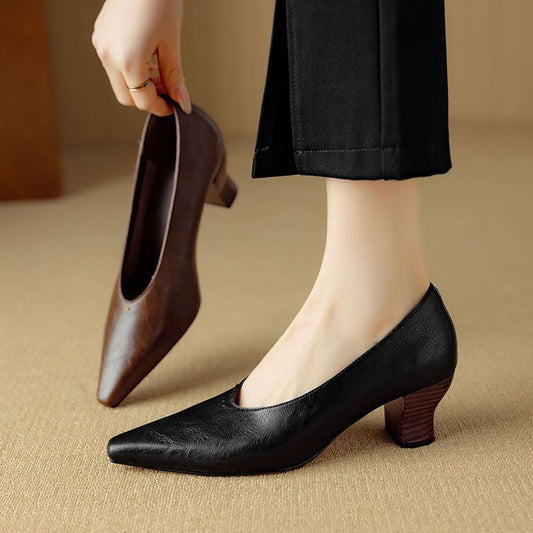 Women's Mouth Pumps Cowhide Solid Color Simple Women's Fashion Shoes