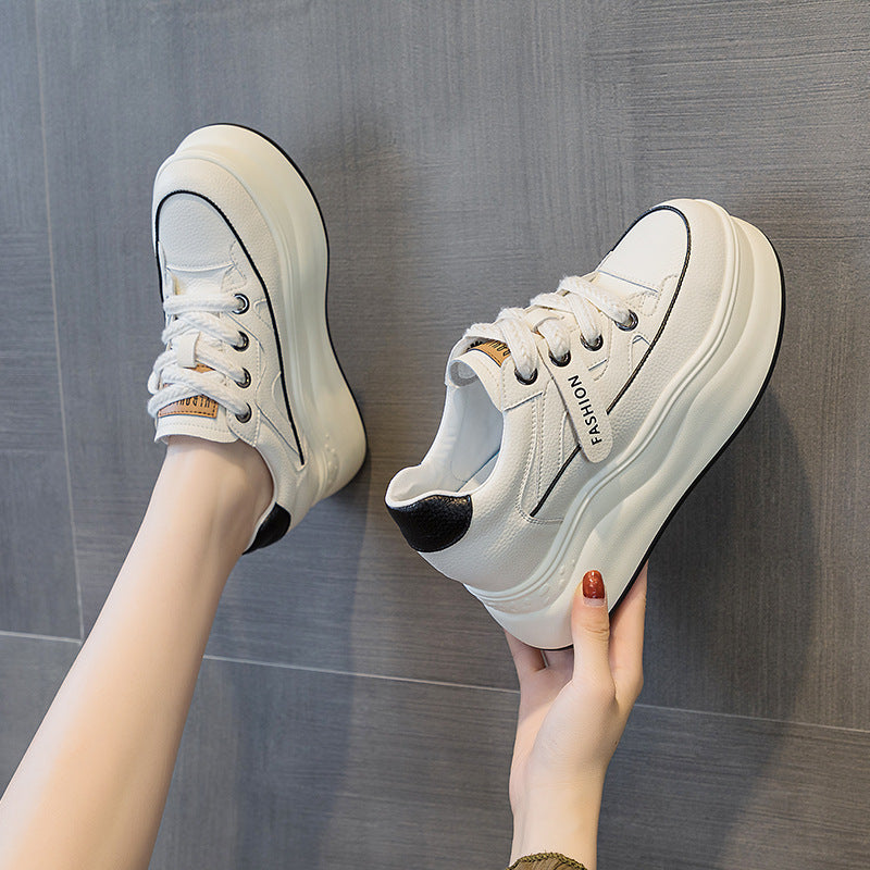 Women's Platform Height Increasing Insole Pumps White Heels