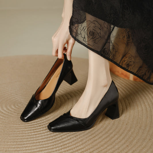 Women's Vintage Low-cut Square Toe Professional Commute Not Tired Feet Chunky Women's Fashion Shoes