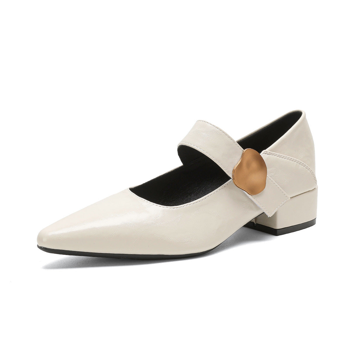 Women's Cowhide Mary Jane French Chunky Velcro Shallow Women's Fashion Shoes