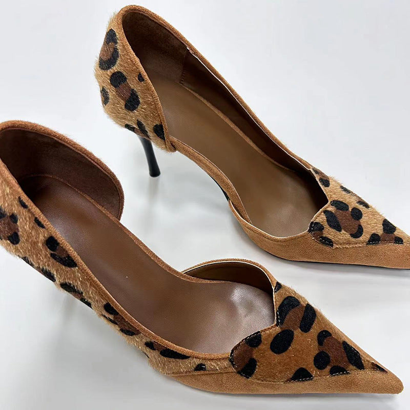 Women's Hot Pointed Leopard Print Spring Shallow Mouth Sexy Stiletto Heels