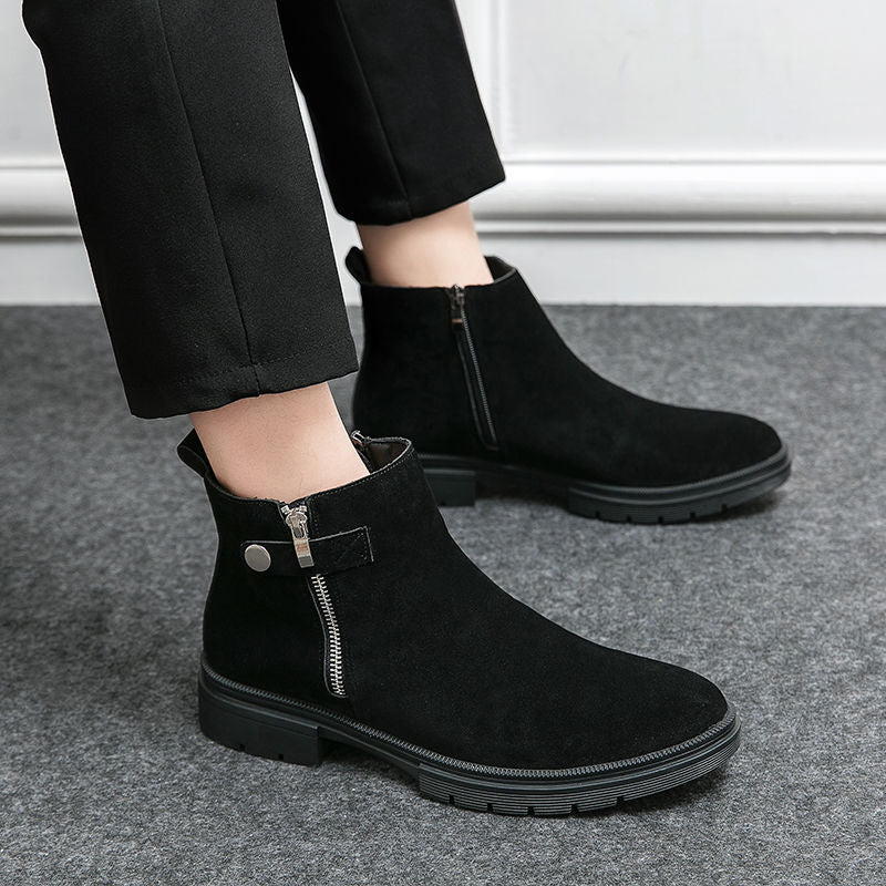 Men's Style Pointed Toe Inner Height Increasing British Suede Winter Men's Martin Boots
