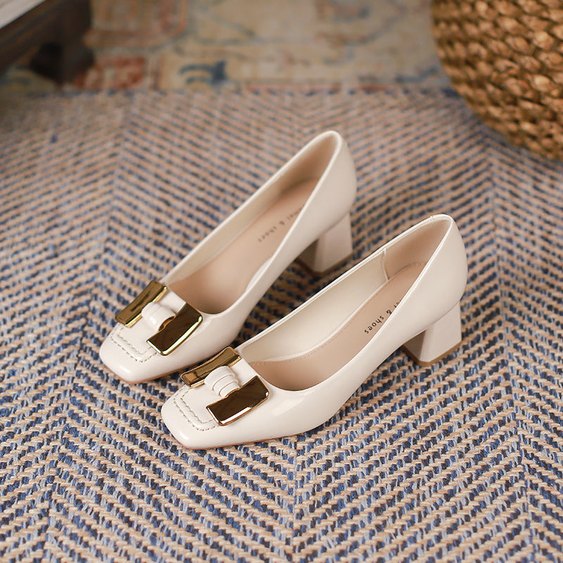 Women's Chunky Mary Jane Kitten Metal Buckle Women's Fashion Shoes