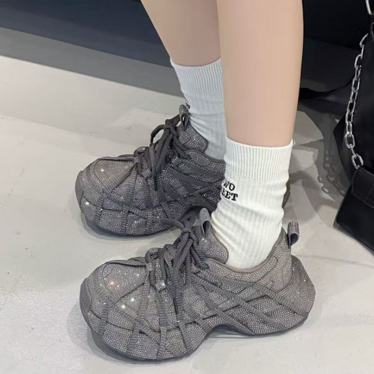 Women's Full Diamond Strap Platform Dad Fashion Casual Shoes