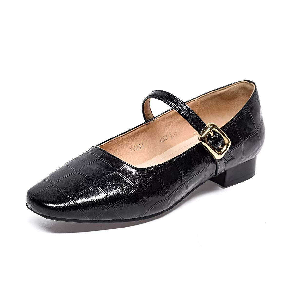 Women's Retro Square Toe French Shallow Mouth Flat Stylish Low Temperament Women's Fashion Shoes