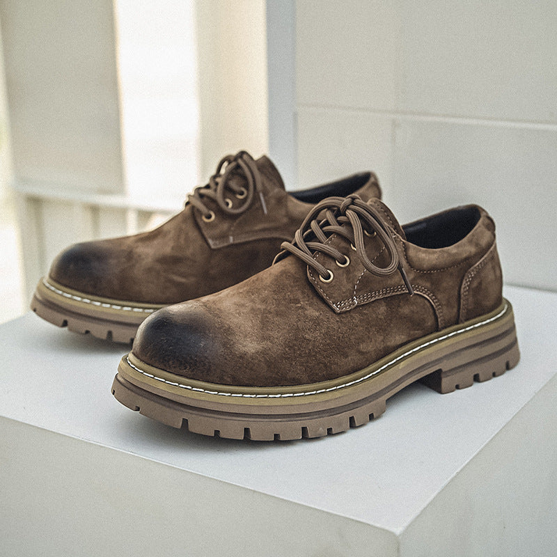 Men's Spring Pigskin British Retro Platform Height Men's Casual Shoes