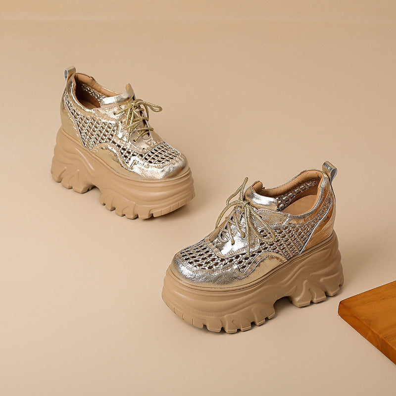 Women's Increasing Insole Woven Hollowed Platform Mesh Pumps Heels